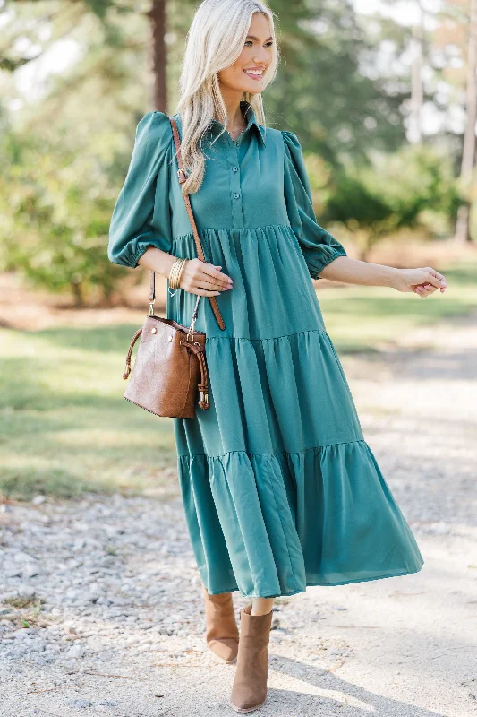 Shift Women Dress with a Simple and Classic Design for Everyday WearLove Found Sage Green Tiered Midi Dress