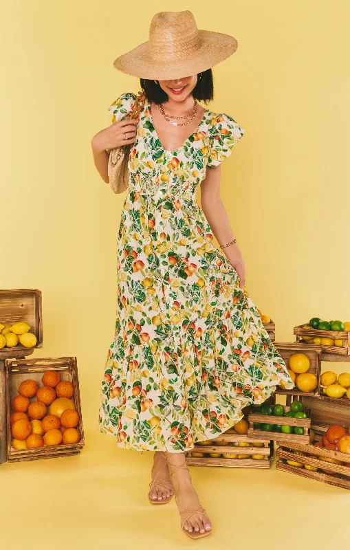 Plus Size Women Dress with a Flattering A - Line Cut for Comfort and StyleLunch Date Midi Dress ~ Citrus in Georgia