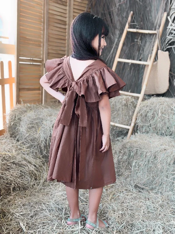 Halter Neck Women Dress to Show Off the Shoulders and NecklineMini Bronie Cotton Dress - Brown