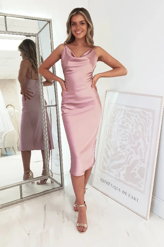 Empire Waist Women Dress to Accentuate the Bust and Conceal the WaistNatalie Satin Cowl Neck Midi Dress | Mauve