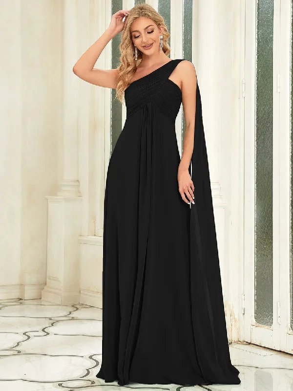 Strapless Women Dress with a Built - in Bra for Comfort and SupportPleated One Shoulder Long Chiffon Formal Evening Dress