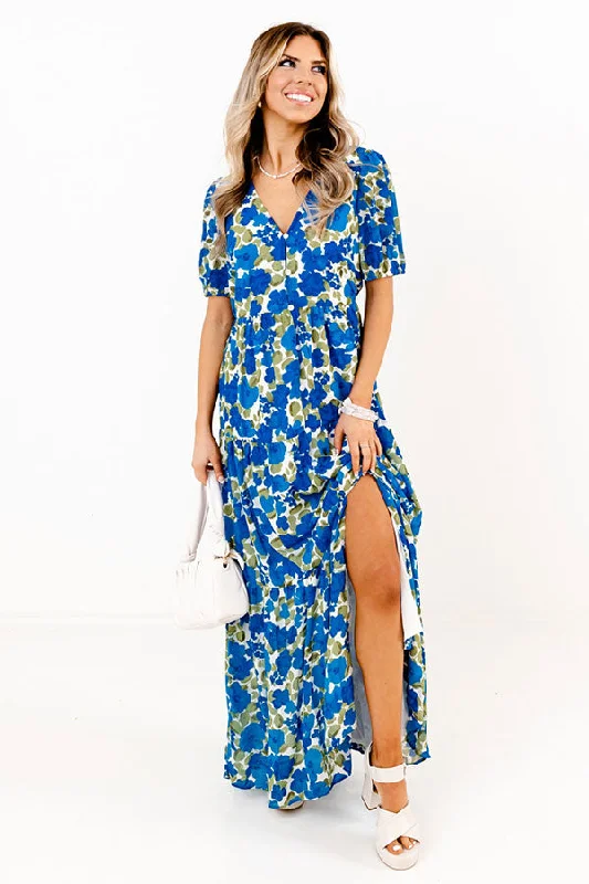 Mermaid - Style Women Dress with a Fitted Silhouette for Special OccasionsOnly Sunshine Floral Maxi in Royal Blue