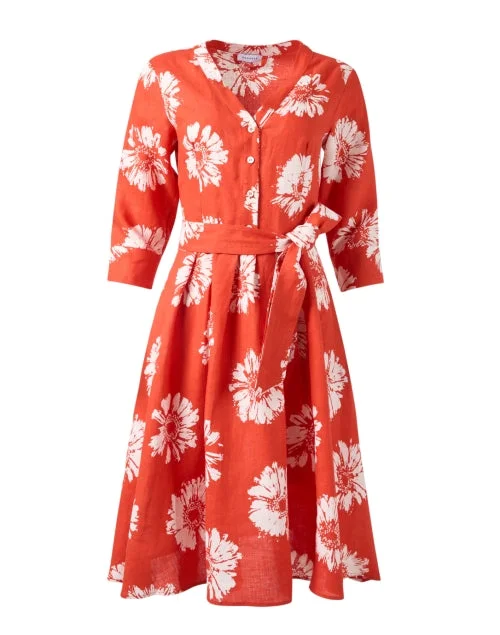 Sheath Women Dress with a Tailored Fit for a Professional LookOrange Floral Linen Dress