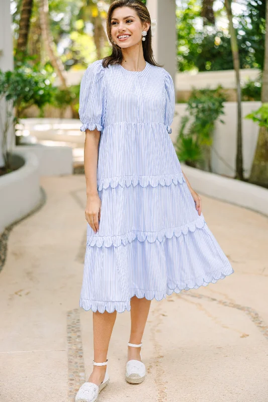 Off - the - Shoulder Women Dress for a Romantic and Feminine LookPerfectly Paired Light Blue Striped Midi Dress