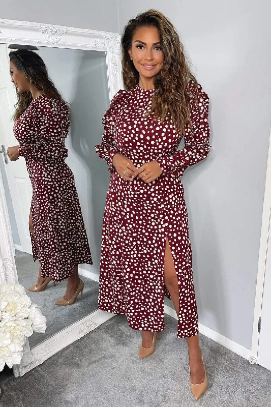 Mini Women Dress with a Short Hem for a Young and Trendy StylePlum Printed Pleated Sleeve Midi Dress