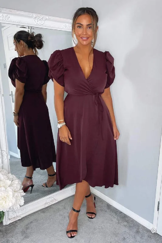 Empire Waist Women Dress to Accentuate the Bust and Conceal the WaistPlum Wrap Over Tie Midi Dress