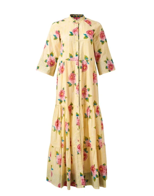 Maxi Women Dress with Floral Print for a Bohemian VibeRambagh Yellow Print Cotton Dress