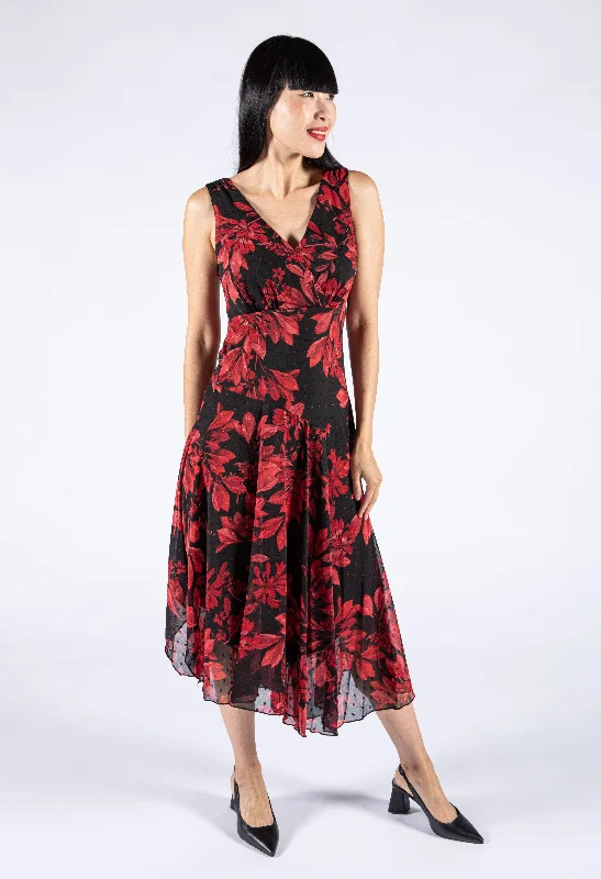 Mini Women Dress with a Short Hem for a Young and Trendy StyleRed Floral Sleeveless Dress