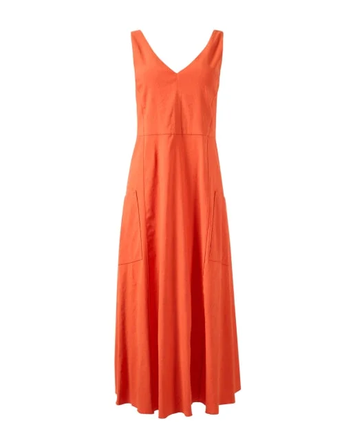 Sleeveless Women Dress in Bright Colors for Summer PartiesRuby Orange Midi Dress