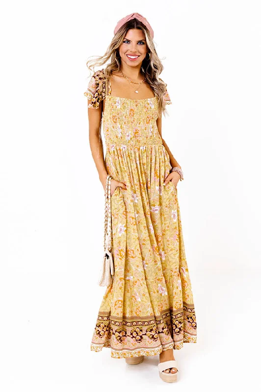 Ball Gown Women Dress with a Full Skirt for a Princess - like LookSea Divine Smocked Maxi In Primrose Yellow