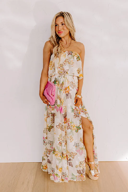 Strapless Women Dress with a Built - in Bra for Comfort and SupportSeashells In Seychelles Floral Maxi