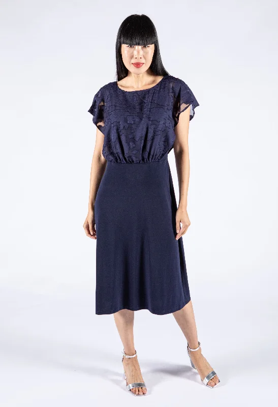 Shift Women Dress with a Simple and Classic Design for Everyday WearSheer Floral Detail Midi Dress