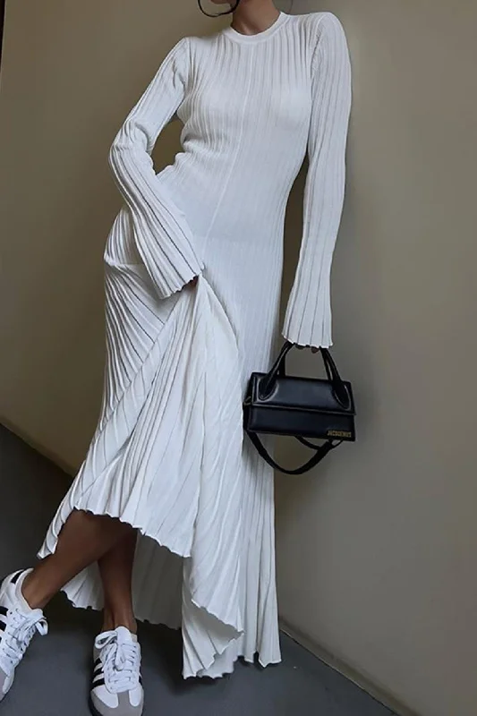 Off - the - Shoulder Women Dress for a Romantic and Feminine LookSolid Ribbed Knit Tie-waist Dress