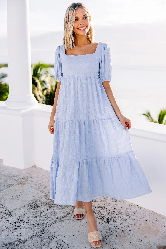 Long - Sleeve Women Dress in Velvet for a Luxurious Winter LookThink About It Light Blue Midi Dress