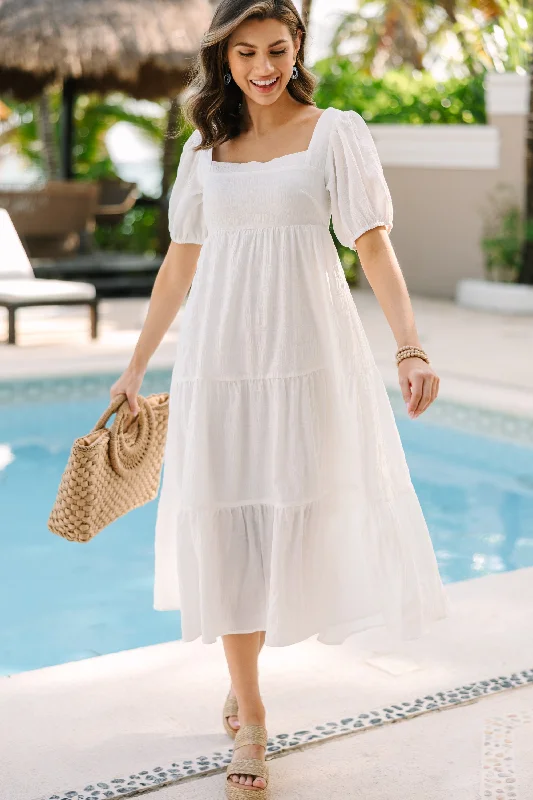 Halter Neck Women Dress to Show Off the Shoulders and NecklineThink About It White Midi Dress