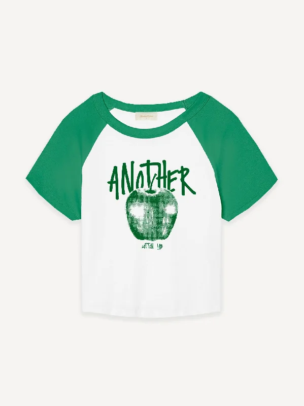 Distressed Women T Shirt with a Laid - Back AestheticAnother Apple Rib Raglan Baby Tee