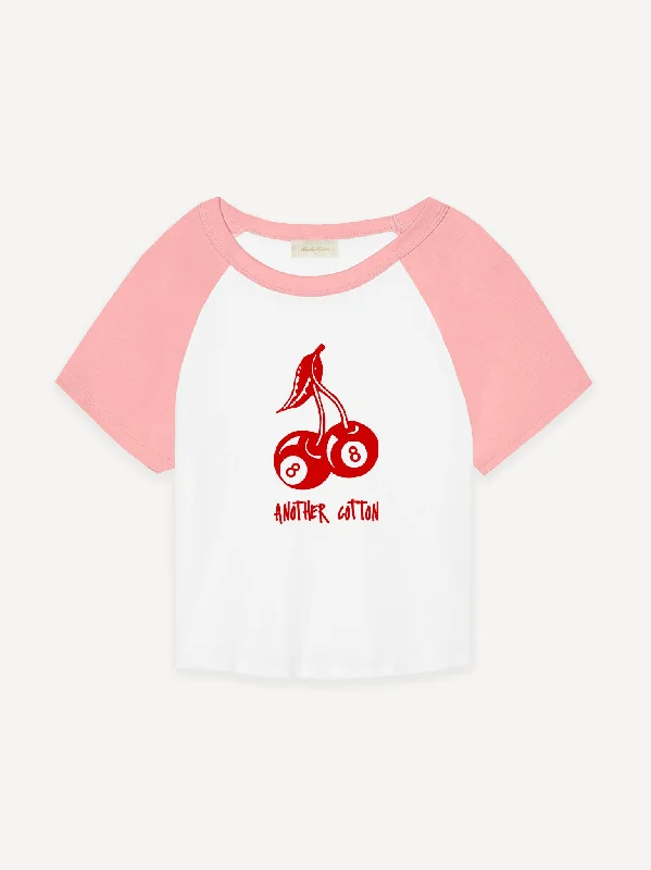 Embroidered Women T Shirt with Intricate DetailsEight Ball Rib Raglan Baby Tee