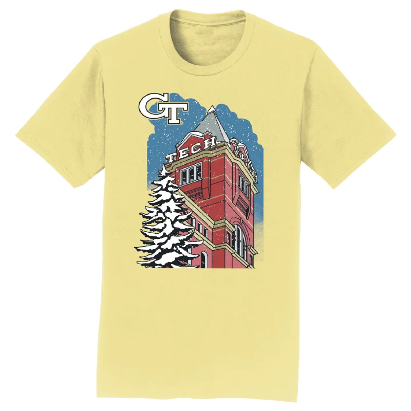 Organic Cotton Women T Shirt for Eco - Conscious WearersGeorgia Tech Yellow Jackets Holiday Tech Building Gold T-Shirt