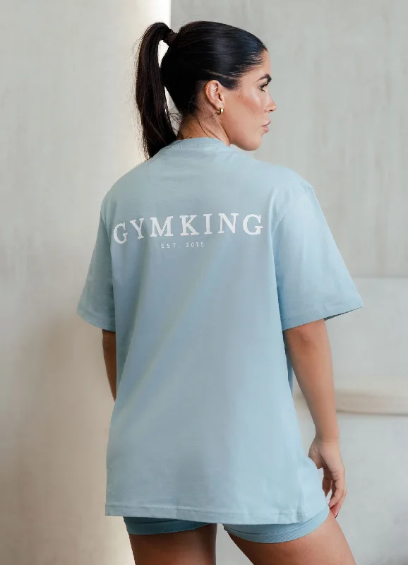 Graphic Print Women T Shirt for a Trendy StatementGym King Established Boyfriend Tee - Stone Blue