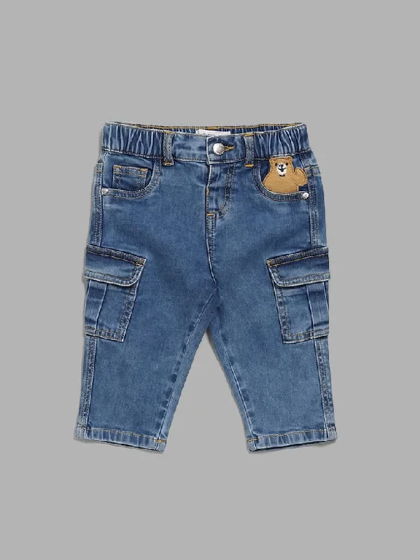 Twill Women Shorts with a Smooth Texture and DurabilityHOP Baby Blue Bear Jeans