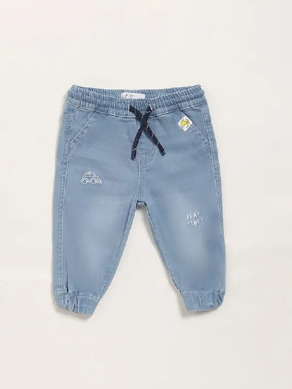 Embroidered Women Shorts with Intricate DesignsHOP Baby Blue Denim Joggers