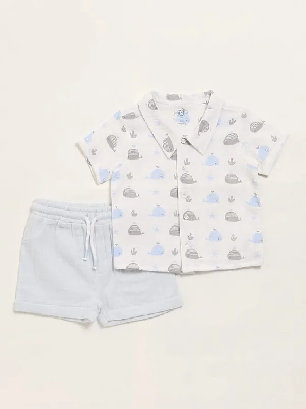 Tie - Waist Women Shorts for a Customizable FitHOP Baby Blue Shirt & Shorts Set