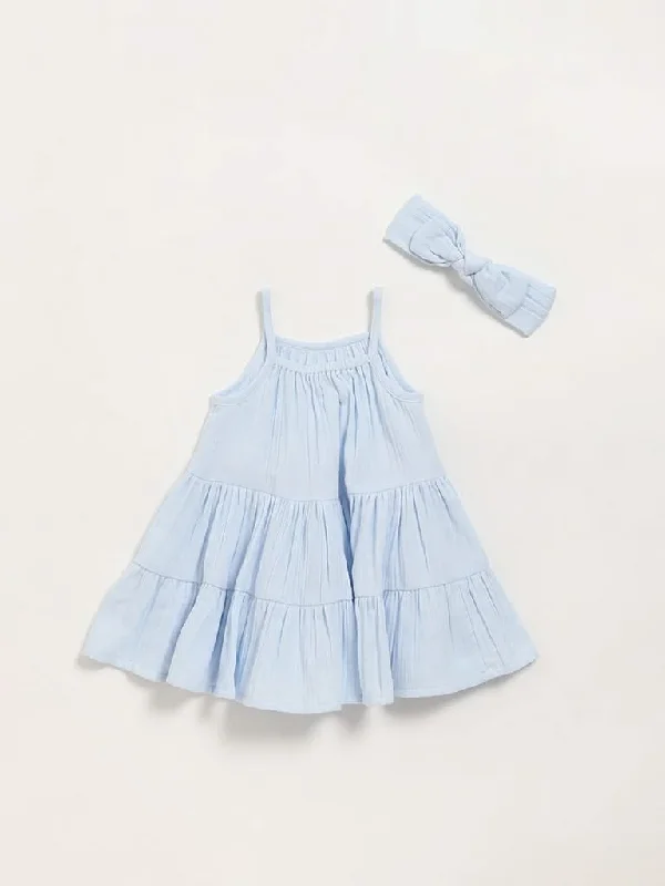 Twill Women Shorts with a Smooth Texture and DurabilityHOP Baby Blue Strappy Dress with Headband