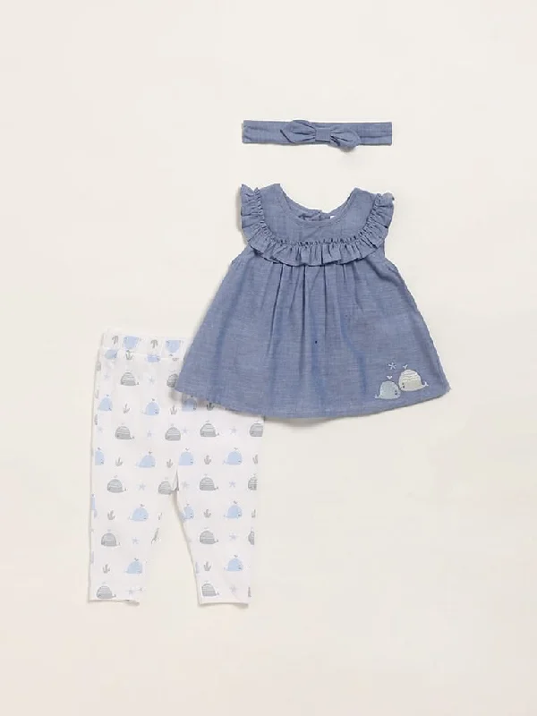 Printed Floral Women Shorts for a Summer - Ready StyleHOP Baby Blue Top, Leggings & Hairband Set