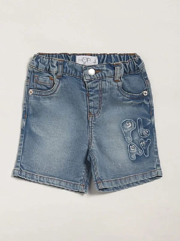 Printed Animal Print Women Shorts for a Wild and Stylish AppearanceHOP Baby Mid Blue Striped Shorts