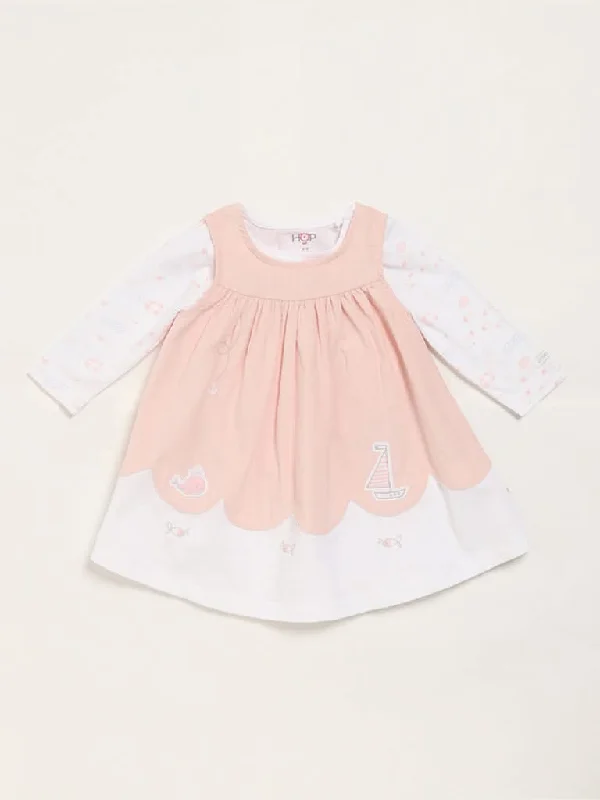 Twill Women Shorts with a Smooth Texture and DurabilityHOP Baby Peach Printed Pinafore & T-Shirt