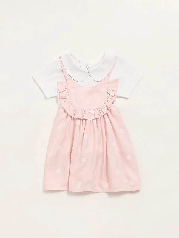 Embroidered Women Shorts with Intricate DesignsHOP Baby Pink Printed Pinafore & T-Shirt Set