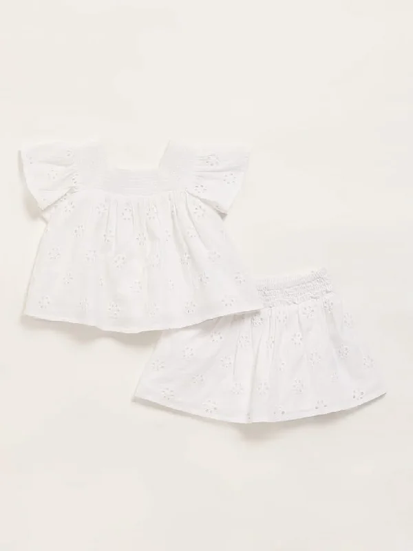 Twill Women Shorts with a Smooth Texture and DurabilityHOP Baby White Top & Skirt Set