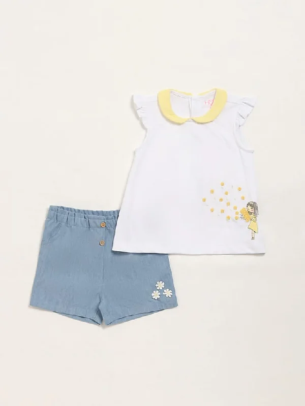 Jeanette Women Shorts with a Soft and Comfortable FeelHOP Baby White Top with Denim Shorts