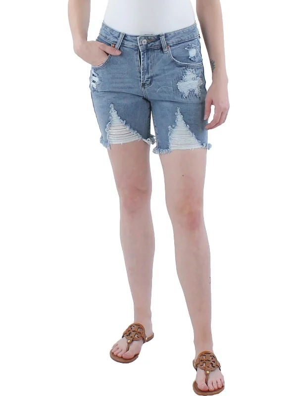 Ruffled Hem Women Shorts to Add a Feminine TouchJuniors Womens Denim Destroyed Bermuda Shorts