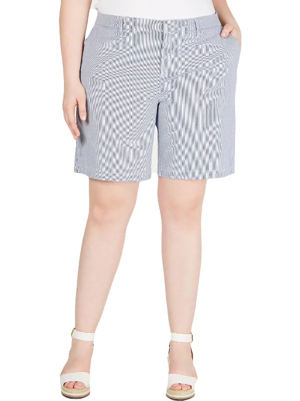 Twill Women Shorts with a Smooth Texture and DurabilityPlus Hollywood Womens Knee Length Pinstripe Khaki, Chino Shorts