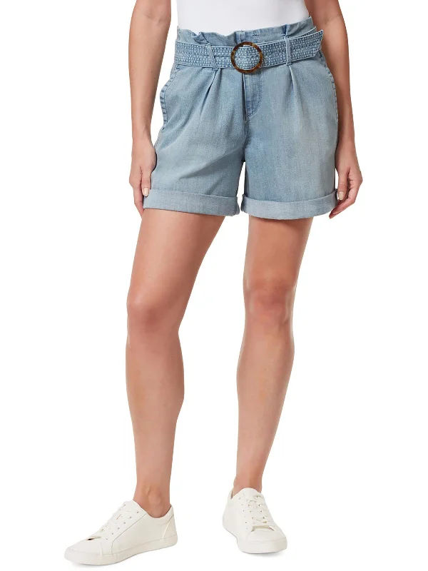 Patterned Geometric Women Shorts for a Modern AppealWomens Denim Pleated High-Waist Shorts