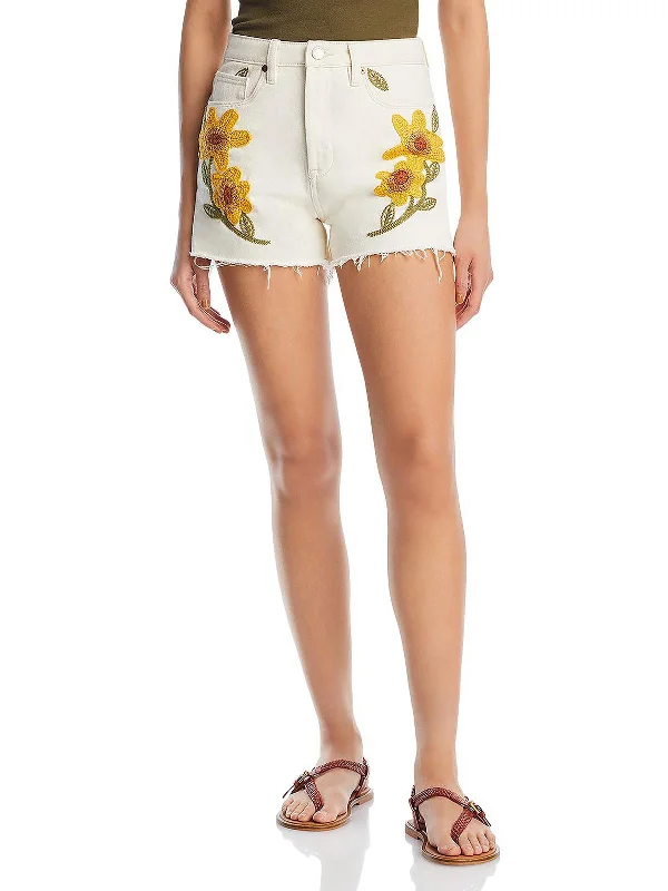 High - Waisted Women Shorts for a Retro and Flattering LookWomens Embroidered High Rise Denim Shorts