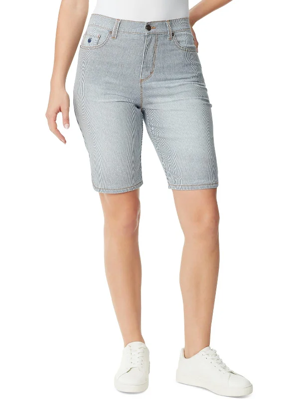 Twill Women Shorts with a Smooth Texture and DurabilityWomens Knee Length High Rise Bermuda Shorts