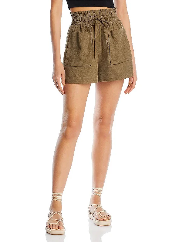 Leather Look Women Shorts for an Edgy and Chic StyleWomens Linen Blend Smocked High-Waist Shorts