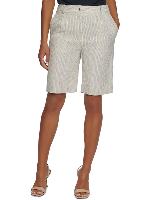 Bermuda Women Shorts for a Classic and Sophisticated LookWomens Pinstripe Linen Flat Front