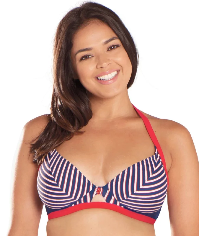 Tropical - themed bikini for a vacation - ready beach outfitCurvy Kate Ahoy Halterneck Bikini - Nautical Stripe