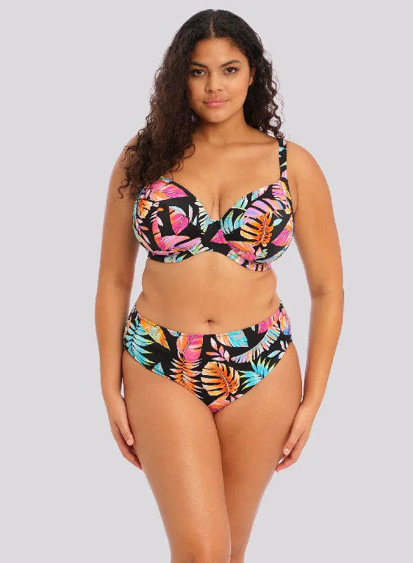 Push - up bikini top to enhance the bust for a confident beach appearanceElomi Swim: Tropical Falls Plunge Bikini Top Black