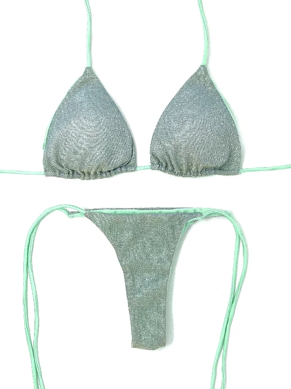 Sustainable bikini made from recycled materials for eco - conscious beachgoersGLITZ TRIANGLE TOP - SEA GREEN