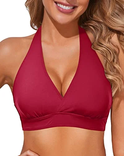 High - performance bikini with quick - drying fabric for active swimmersHalter Bikini Top Only Women's Push Up Swimsuit Top