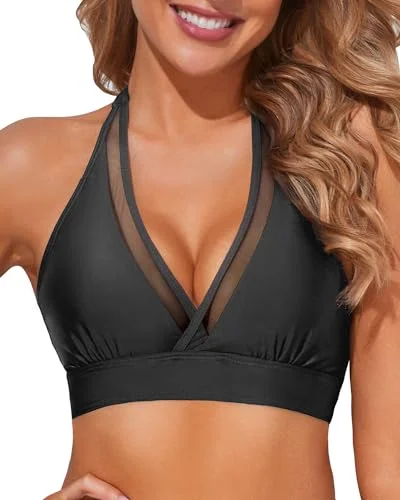 UV - protection bikini for safe sun exposure during beach daysHalter Mesh V-Neck Bikini Top