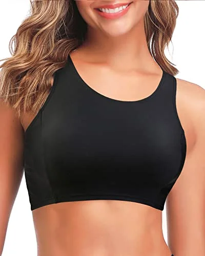 Plus - size bikini with full - coverage options for comfort and confidenceHigh Neck Racerback Sports Bra Swimsuit Top Women Bikini Crop Top