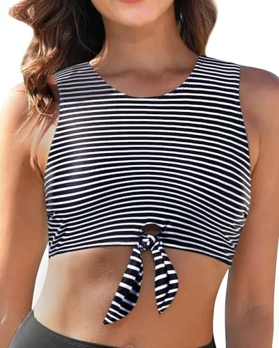 Tie - side bikini bottoms for an adjustable and stylish fitHigh Neck Tie Front Keyhole Bikini Top