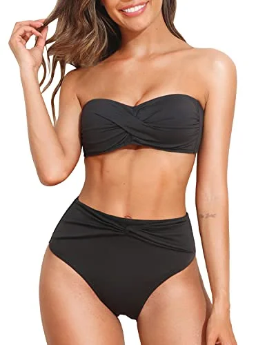 Maternity bikini for expecting mothers to enjoy the beach comfortablyHigh Waisted Bikini Set Twist Bandeau Bathing Suits