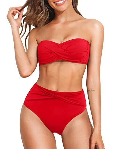 Tie - side bikini bottoms for an adjustable and stylish fitHigh Waisted Strapless Bikini Set Twist Bandeau Two Piece Swimsuit for Women