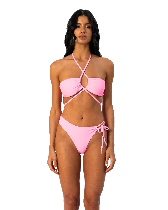 Monokini - style bikini with a unique one - piece - meets - bikini designLucida Halter Top Bikini | Pink